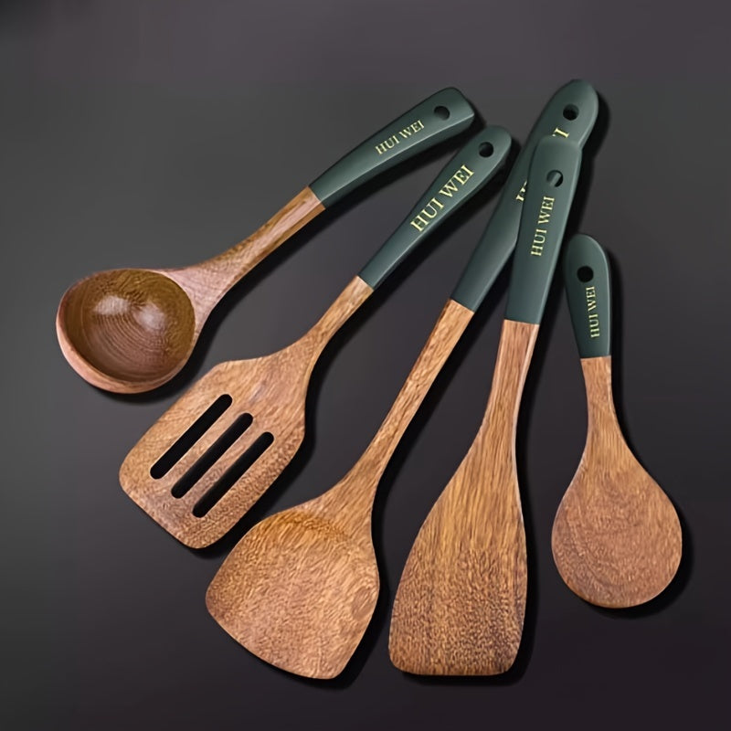 Set of 5 Natural Chicken Wing Wood Spatulas for Non-Stick Pots and Stir-Frying