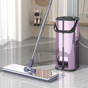 Juego de fregona y cubo de acero inoxidable con escurrido automático y almohadillas de microfibra