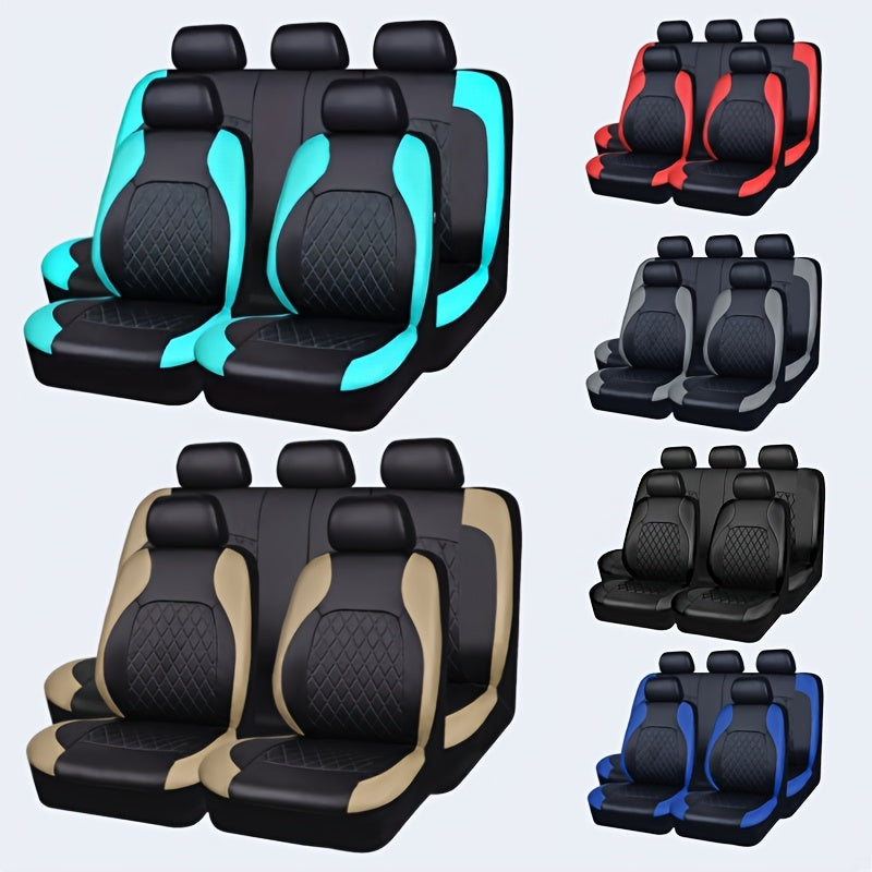 5-Seater PU Leather Diamond Pattern Car Seat Covers Breathable Zipper Airbag Compatible