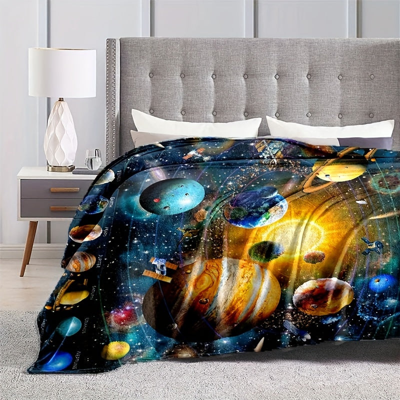 Space Design Flannel Throw Blanket Warm Comfortable All Seasons Durable Polyester
