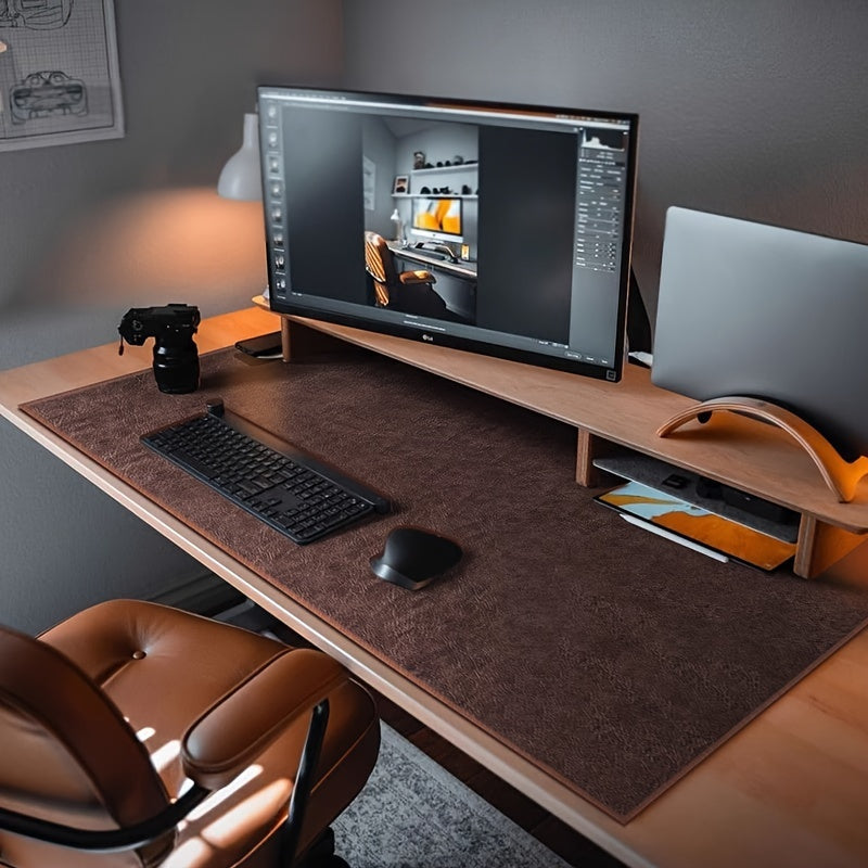 Dual-Sided Faux Leather Desk Mat Brown Rectangular Mouse Pad for Office Gaming Writing