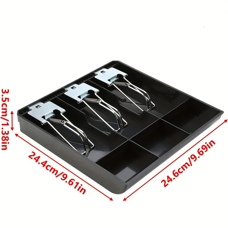 Metal Cash Register Drawer Organizer with 5 Bill Slots and 4 Coin Slots Black