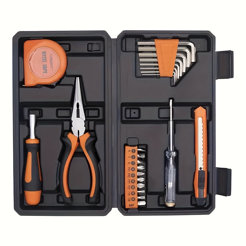 23-Piece Carbon Steel Home Tool Kit in Plastic Case for Household Car and Office Repairs