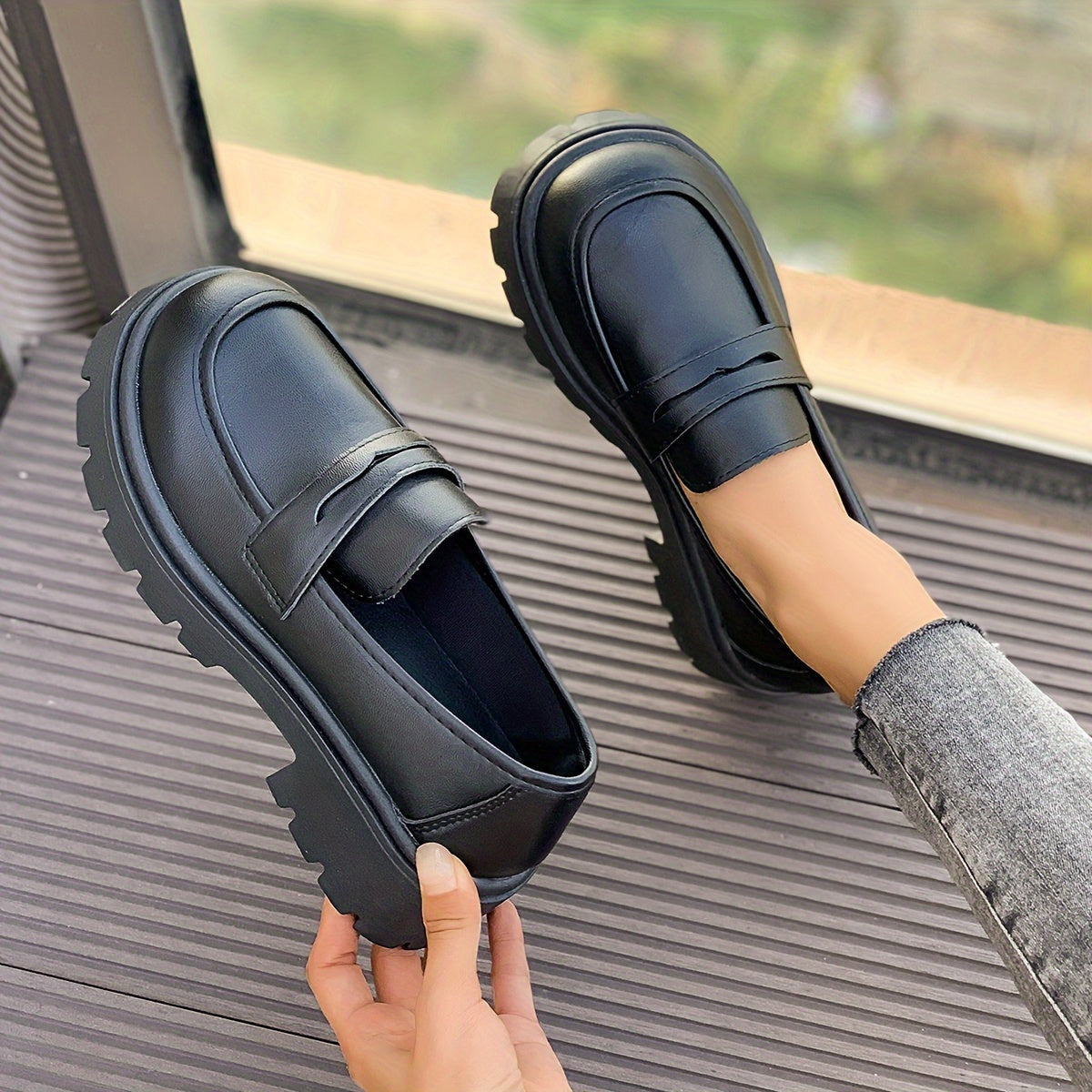 Women's Waterproof Platform Loafers with British-Inspired Design