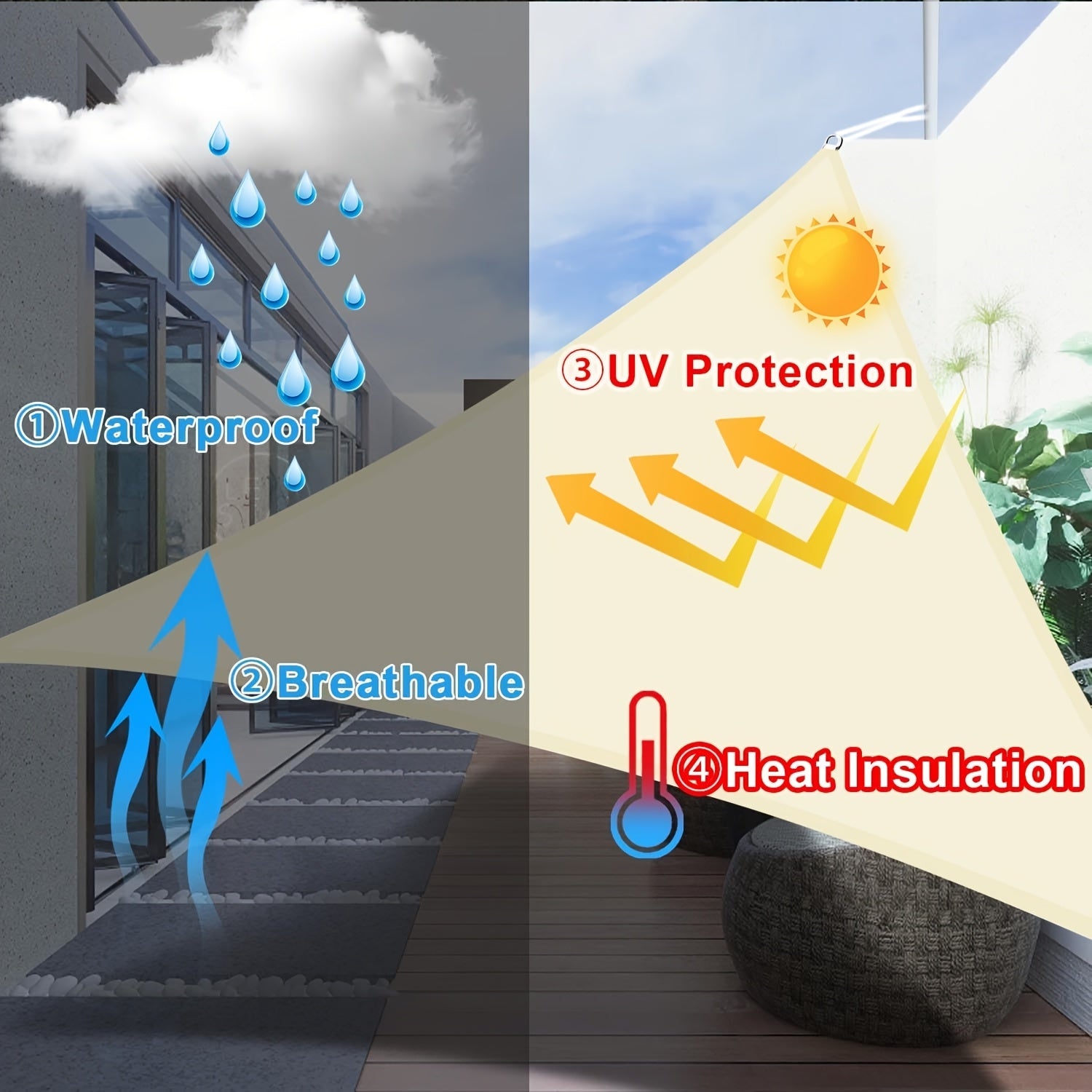 Бежевый водонепроницаемый тент-навес для бассейна, патио, сада, треугольный, полиэстер, блокировка УФ