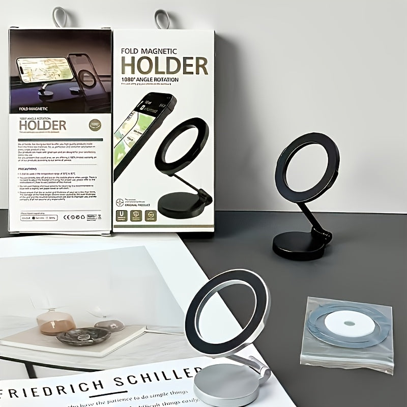 360° buriladigan magnit avtomobil telefon tutgichi, zink alloy, buklanuvchi panelga o'rnatish uchun smartfonlar