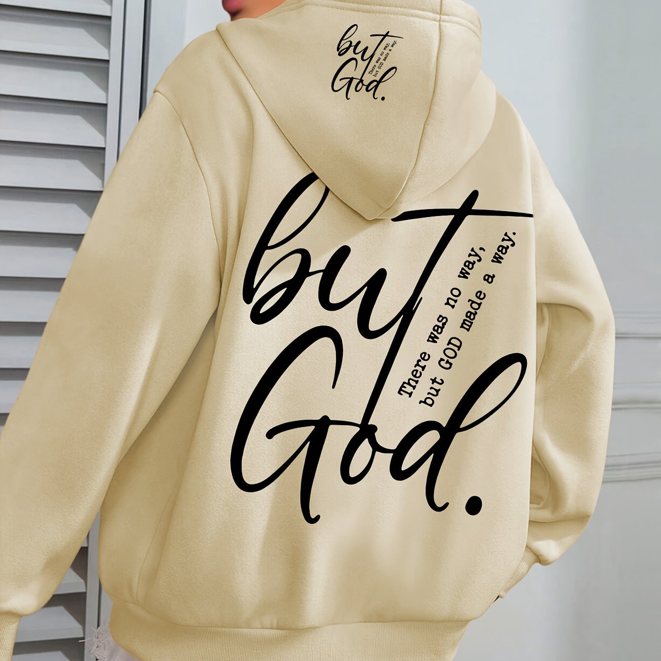 Plus o'lcham Plus God Print Hoodie uzun sleeve kundalik drawstring pocket ayollar