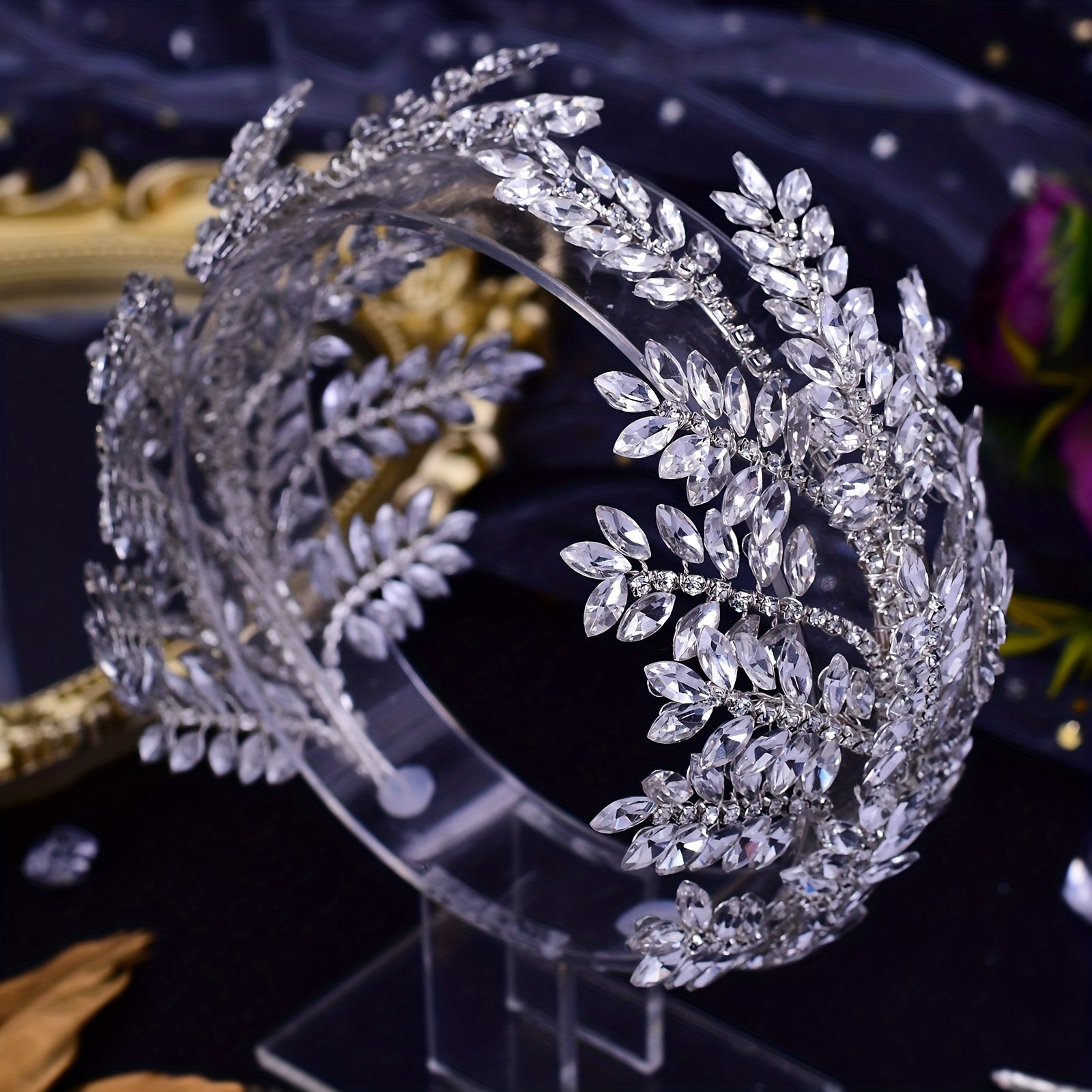 Bridal Wedding Crown with Rhinestone Inlays Hair Hoop Headband for Brides