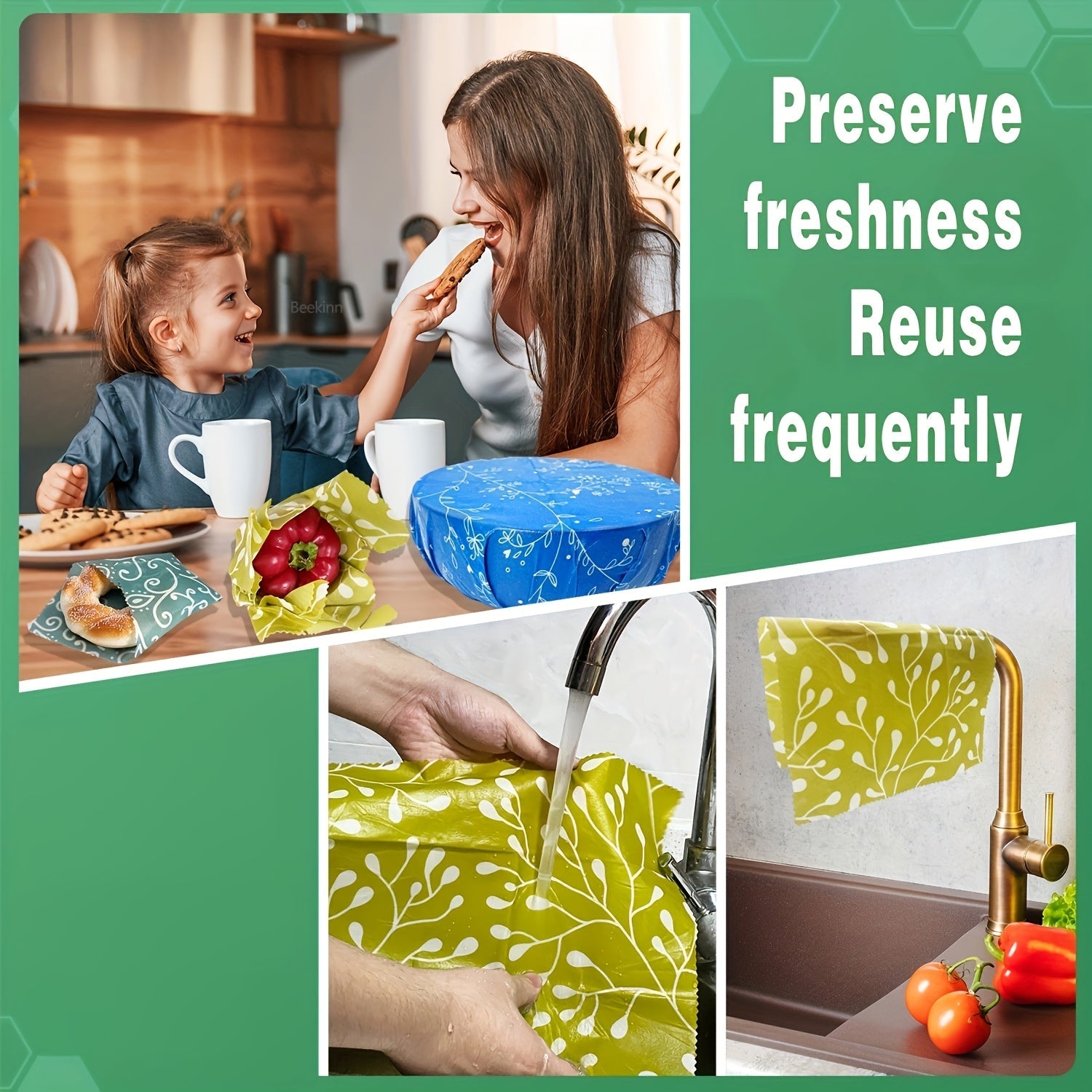 Food Covers Set 9 Pieces Beeswax Wraps Reusable Food Preservation for Leftovers and Fruits