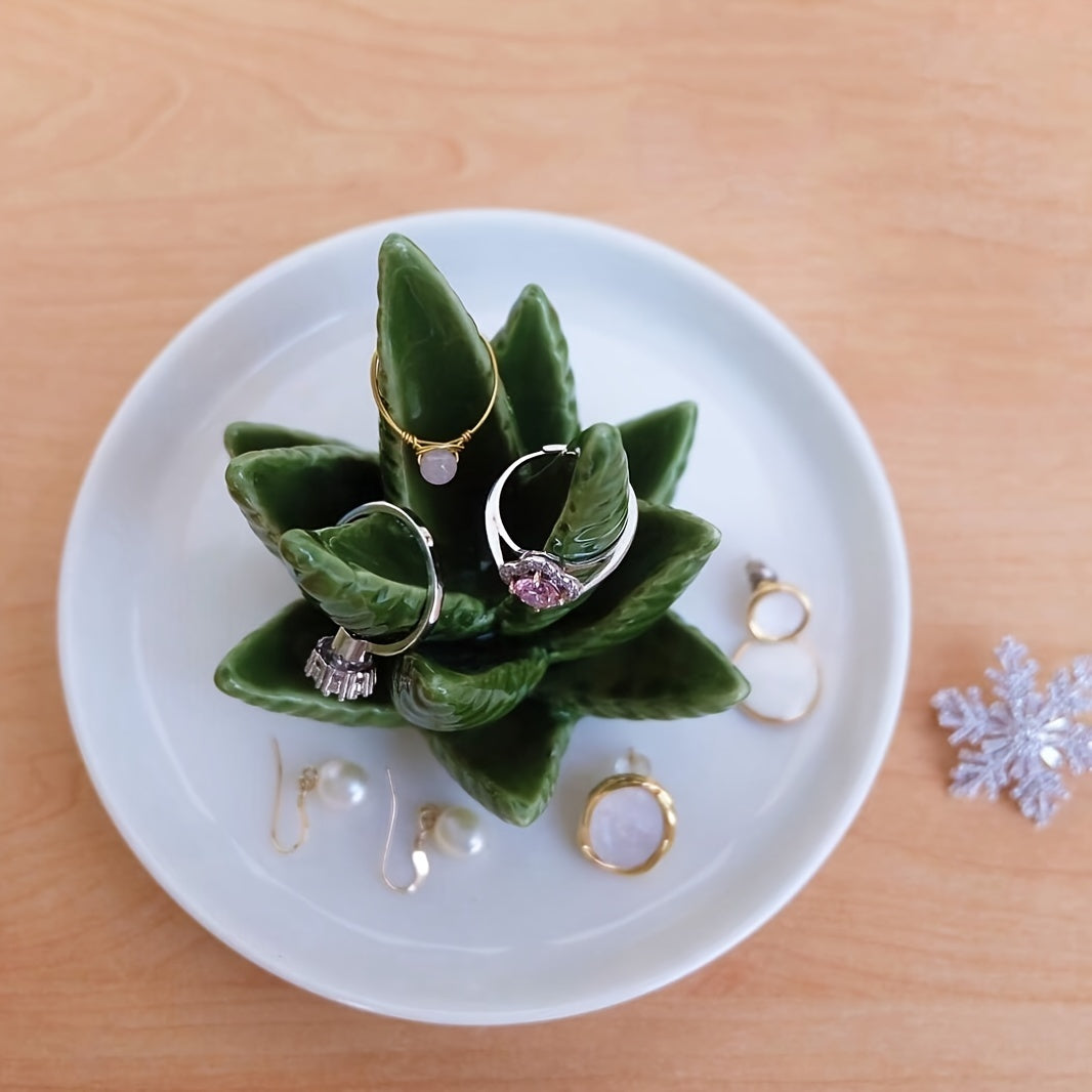 Керамический держатель для колец с алоэ вера и подставка для украшений в минималистском стиле