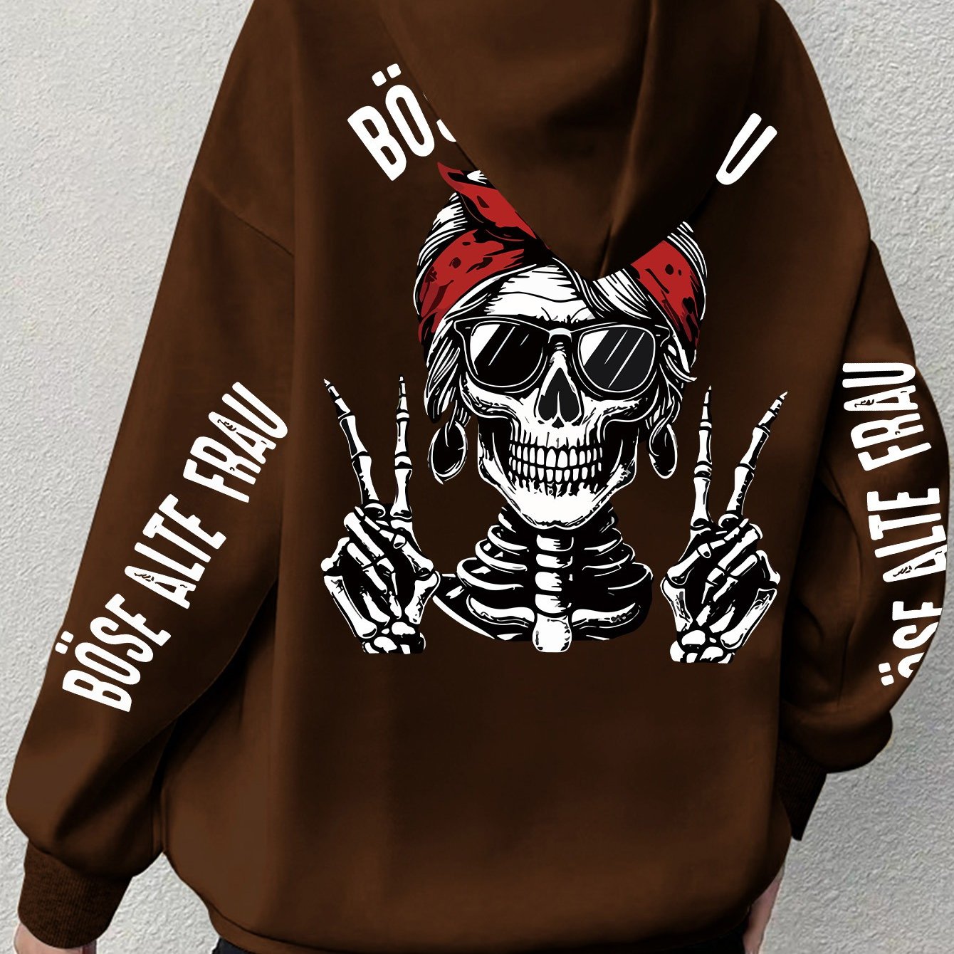 Plus Size Women's Skull Graphic Hoodie Black Pirate Style Long Sleeve Pullover