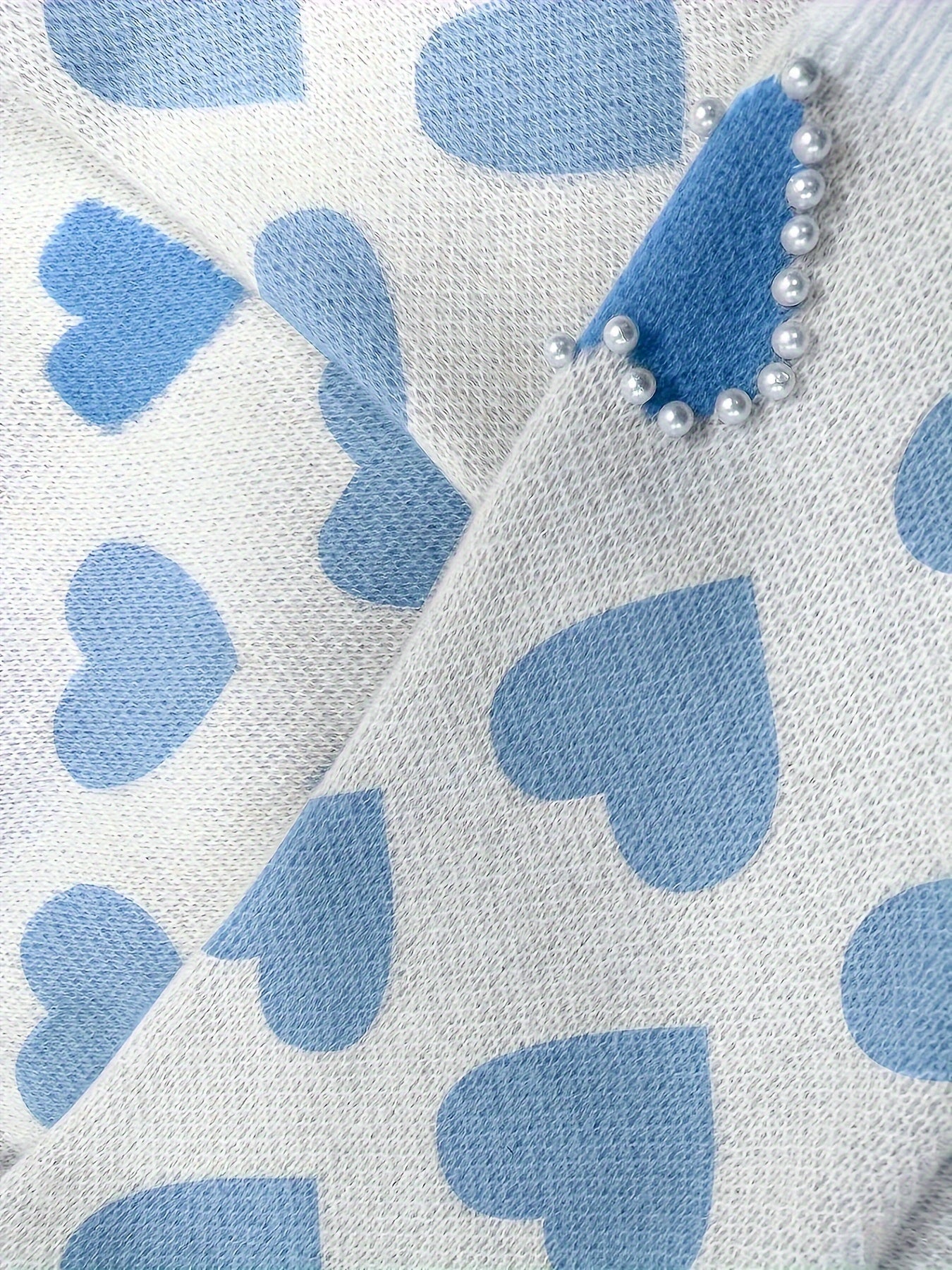 Women Pearl Embroidery V-Neck Knit Top Polyester Basic Spring Fall