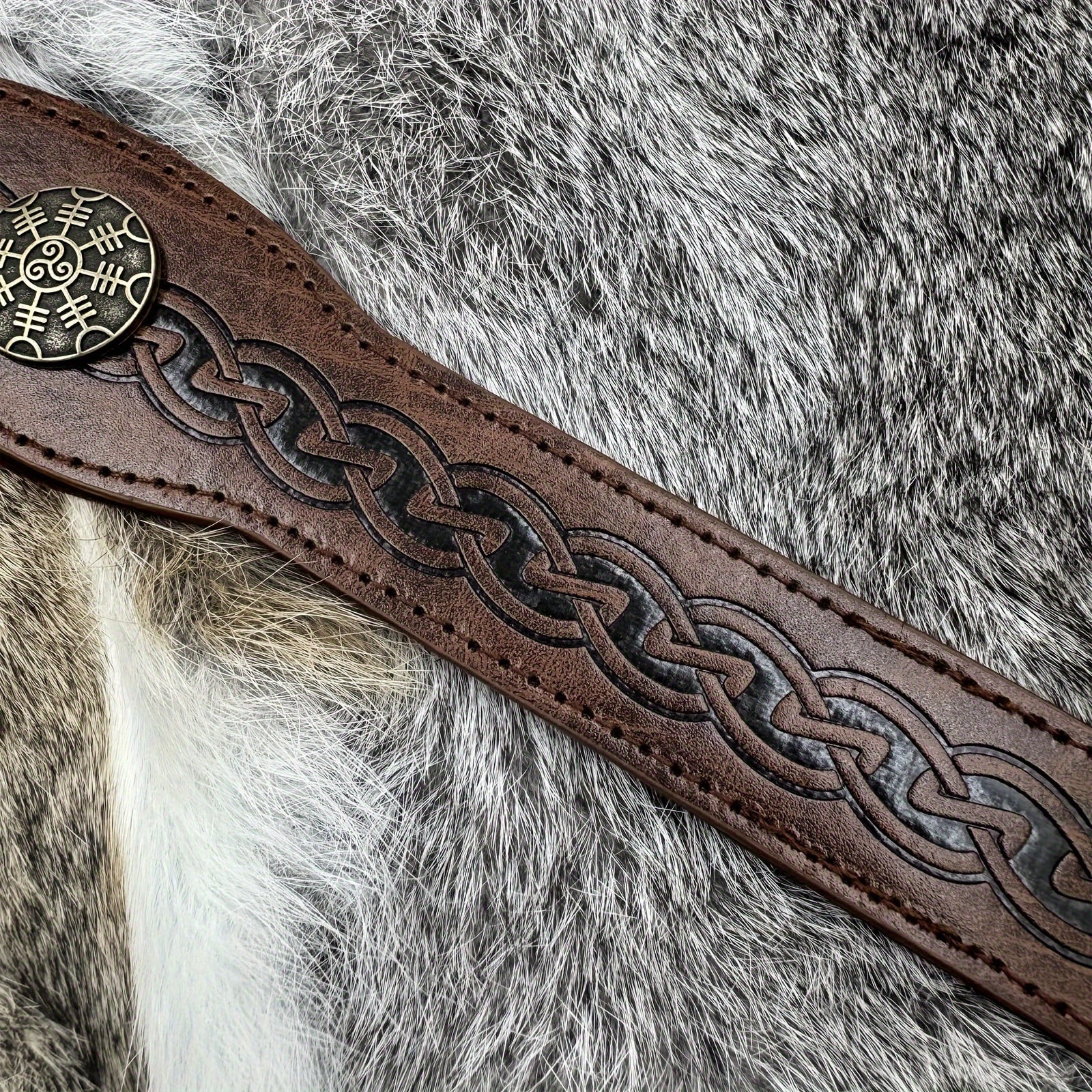 Faux Leather Headband with Embossed Design Adjustable Medieval Renaissance Cosplay Accessory