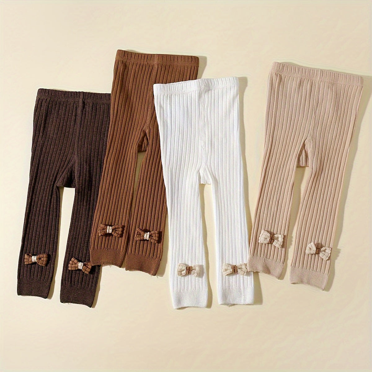 Girls' Ribbed Leggings Set with Bow Detail Soft Polyester Blend All-Season