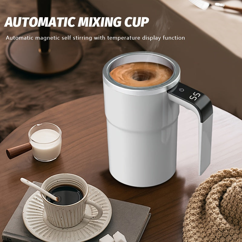 Vaso inteligente de acero inoxidable de 12oz con pantalla digital, recargable por USB, taza de café rosa y blanca