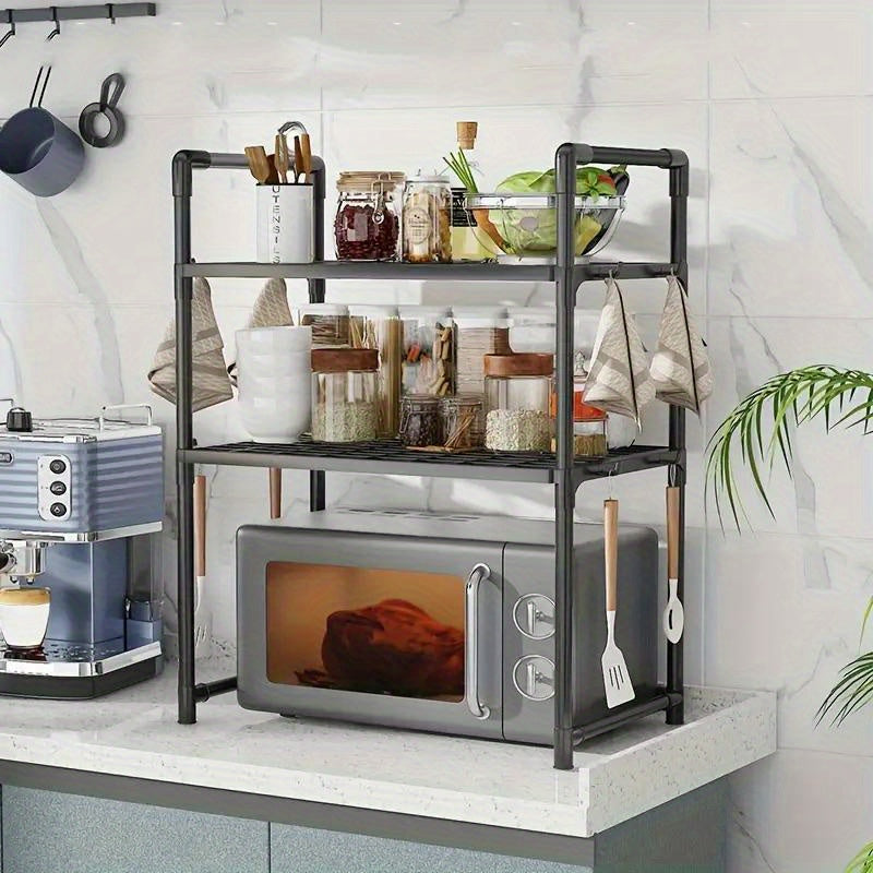 Durable Kitchen Organizer Rack with Adjustable Open Shelf Handles Hooks