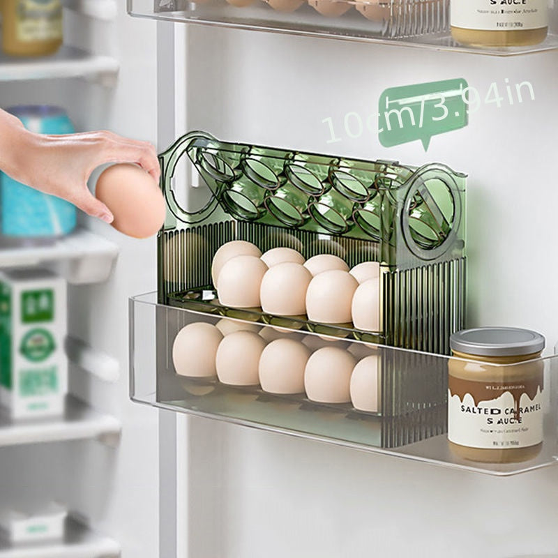 Caja de almacenamiento para huevos apilable, organizador de nevera giratorio, transparente, duradero, de ABS
