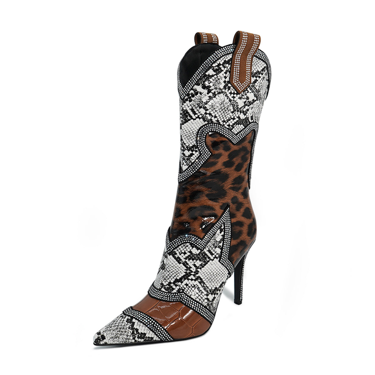 Women's Pointed Toe High Heel Ankle Boots Faux Leather Zip Closure