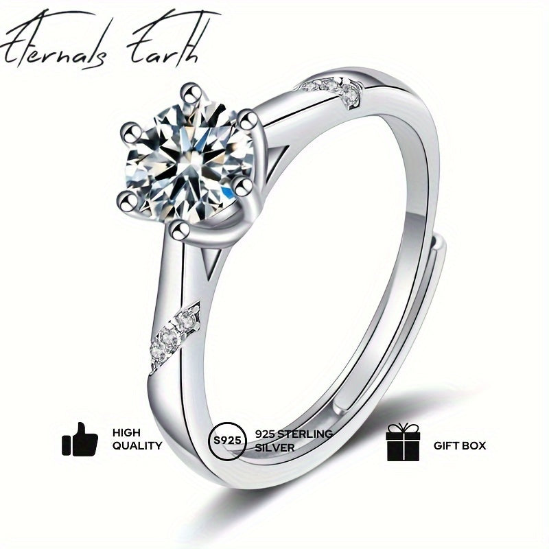 Silver Moissanite Ring for Women Solitaire Engagement Anniversary 6 Prongs