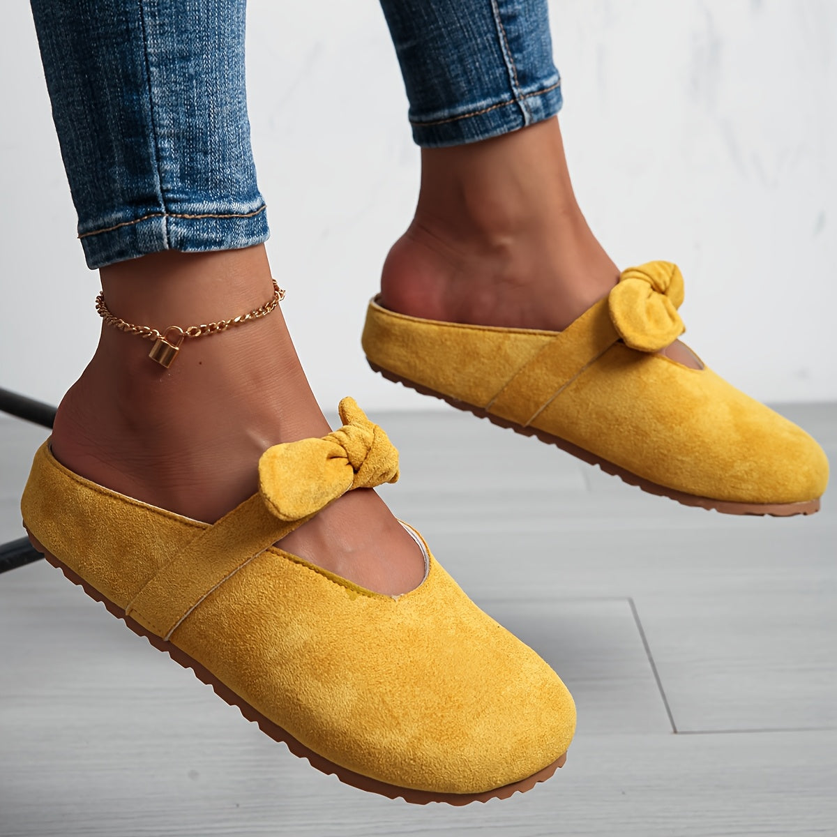 Women's Slip-On Mules with EVA Sole, Soft Fabric Upper, Bow Detail