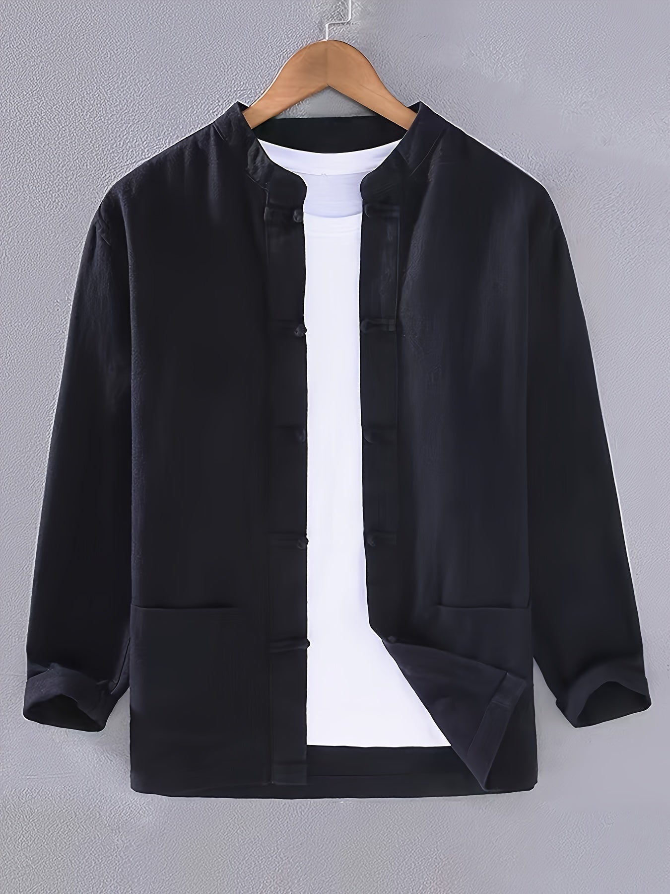 Мужская хлопковая традиционная туника в стиле Тан, верхняя рубашка, однотонный цвет, стойка воротник, повседневный весенний китайский размер