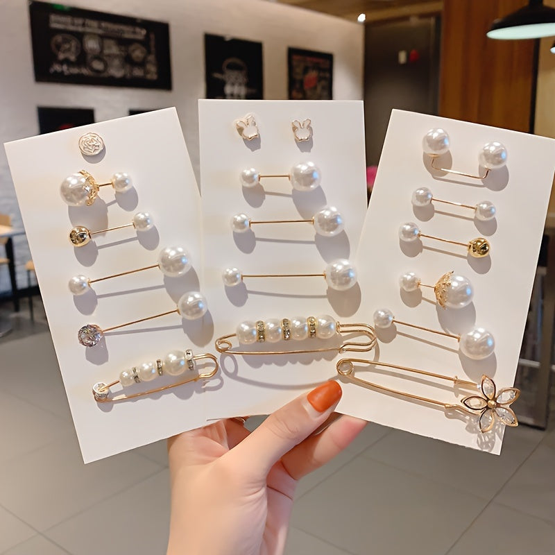 Women's Mini Brooch Pin with Pearl Embellishments for Sweaters Scarves Shawls