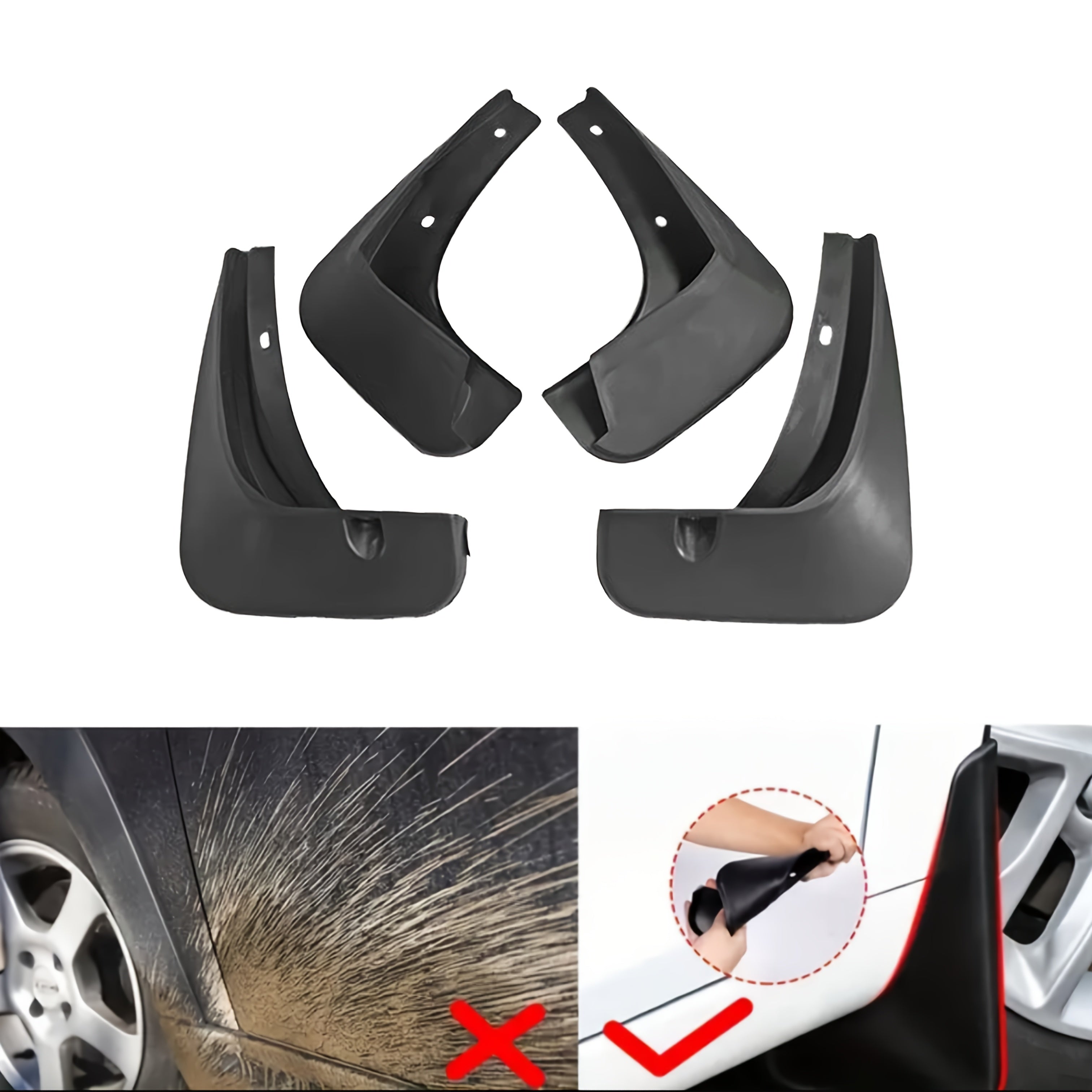 Car Mud Flaps Set Durable Scratch-Proof Fender Mudguards for Front and Rear Wheels