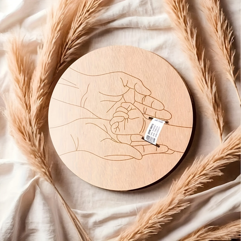 Wooden Birth Bracelet Keepsake with Engraved Heart and Round Memorial Plaque for Mother's Day and Family Gift