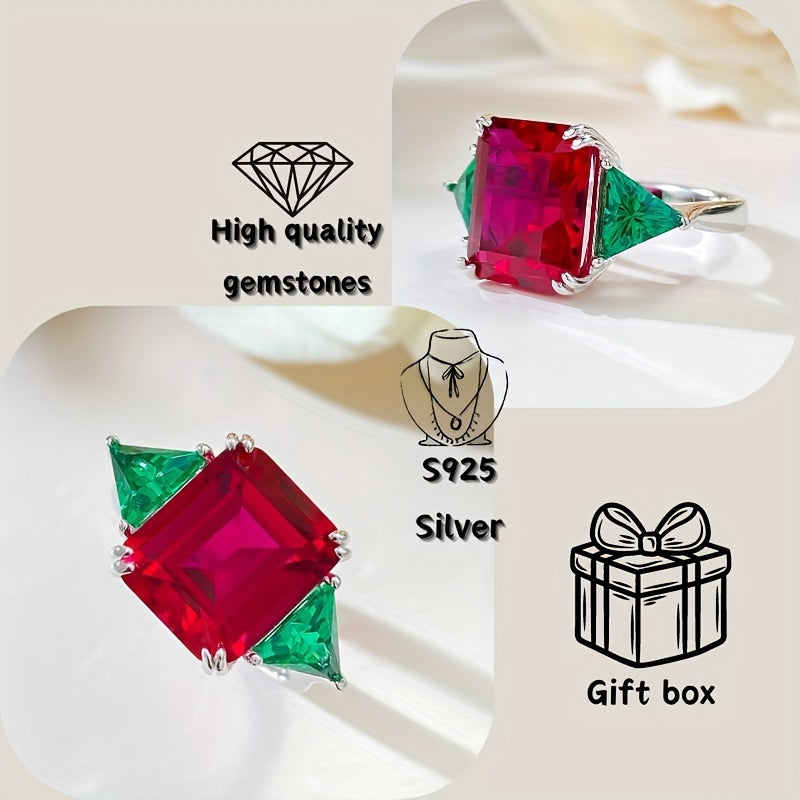 Sterling Silver Ring with Green Gemstones and Synthetic Stones for Women