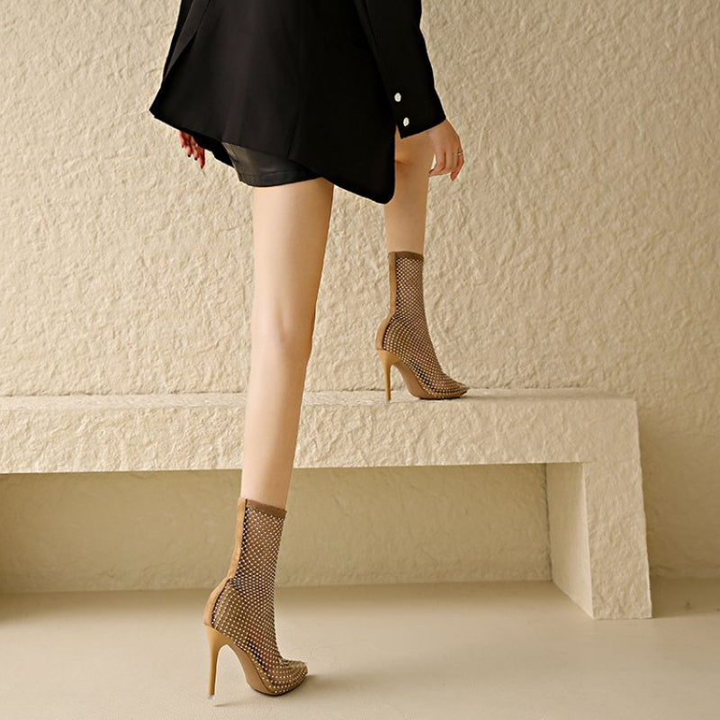 Women's Black Mid-Heel Ankle Boots Casual Slip-On Block Heel All-Season