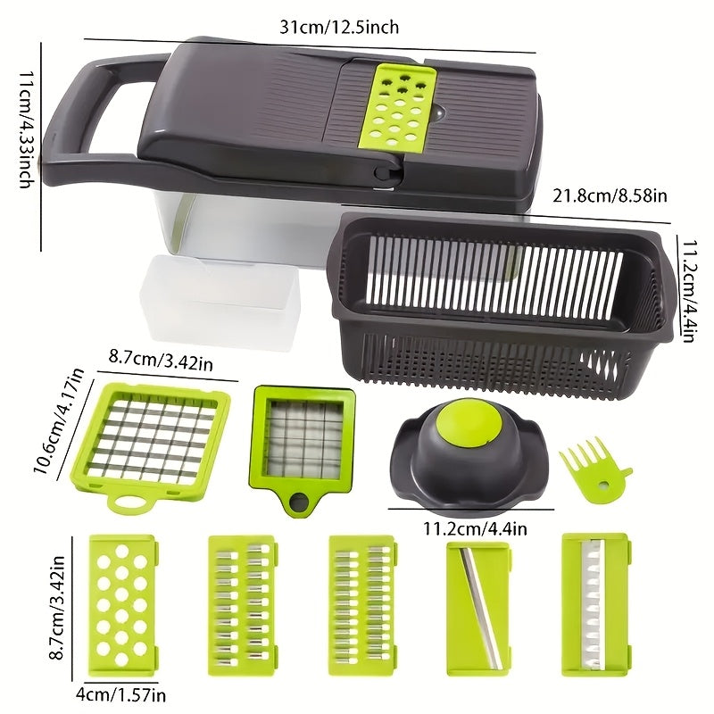 16-Piece Vegetable Slicer and Dicer Set with Interchangeable Blades and Container