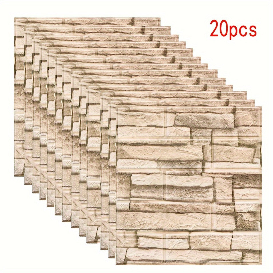 20 Self-Adhesive 3D Brick and Stone Vinyl Wall Stickers Waterproof for Living Rooms Bedrooms Offices