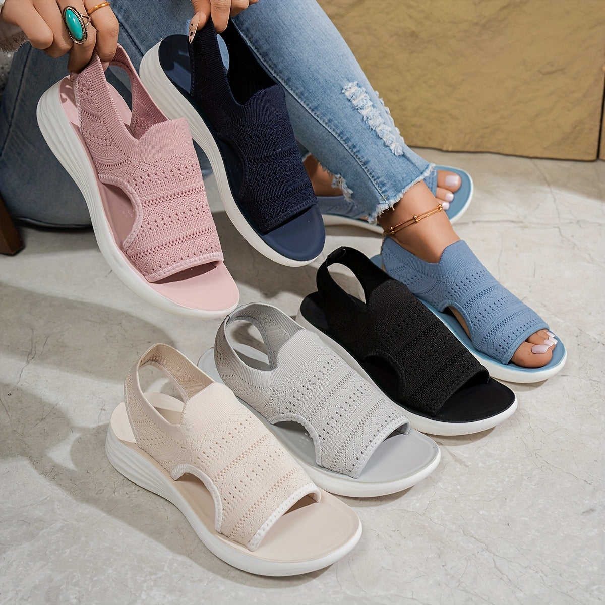 Women's Slip-On Sandals Breathable Fabric Upper Lightweight PU Sole Casual Summer Shoes for Travel Beach Daily Wear