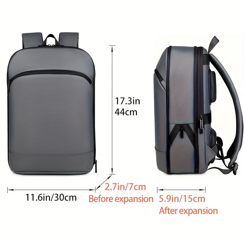 Faux Leather Backpack for Business and Daily Commute with Laptop Compartment in Black Grey Light Grey