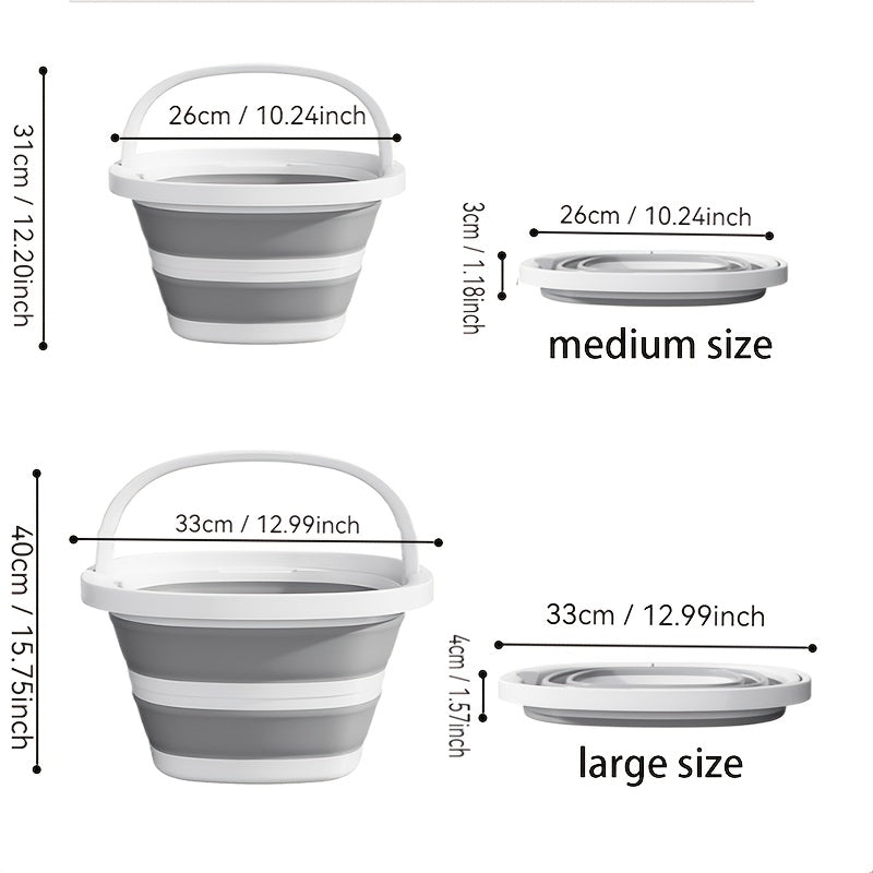 Foldable Plastic Bucket with Handle for Car Wash Camping Fishing and Home Use Creamy White and Grey
