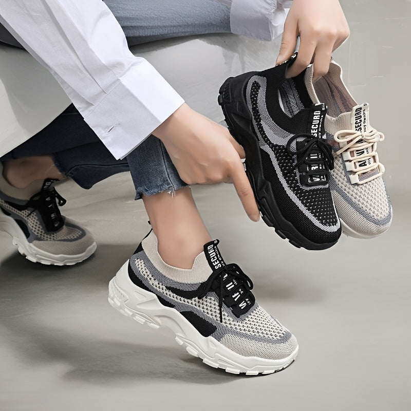 Women's Knit Sneakers Color-Block Low-Top Running Shoes Lightweght Fabric
