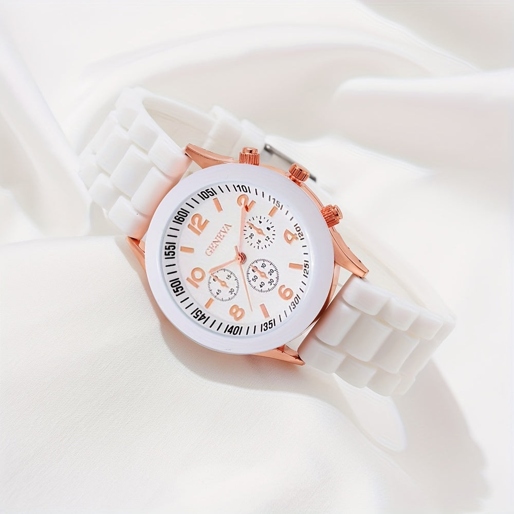 Set of 4 Women's Quartz Watches Silicone Bands Analog Durable Alloy Case