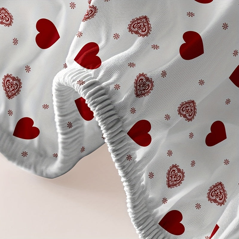 Love Print Brushed Fitted Sheet Deep Pocket Soft Bed Sheet for Bedroom Guest Room Dorm