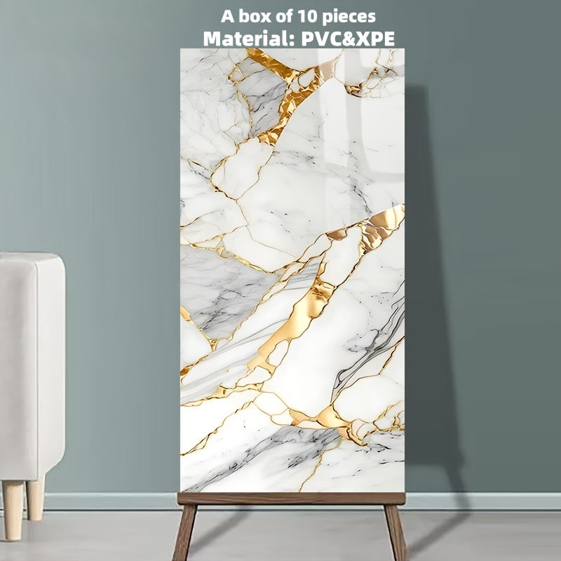 3D Marble Look Self-Adhesive PVC Wall Tiles Glossy Finish Bohemian Style for Home Decor