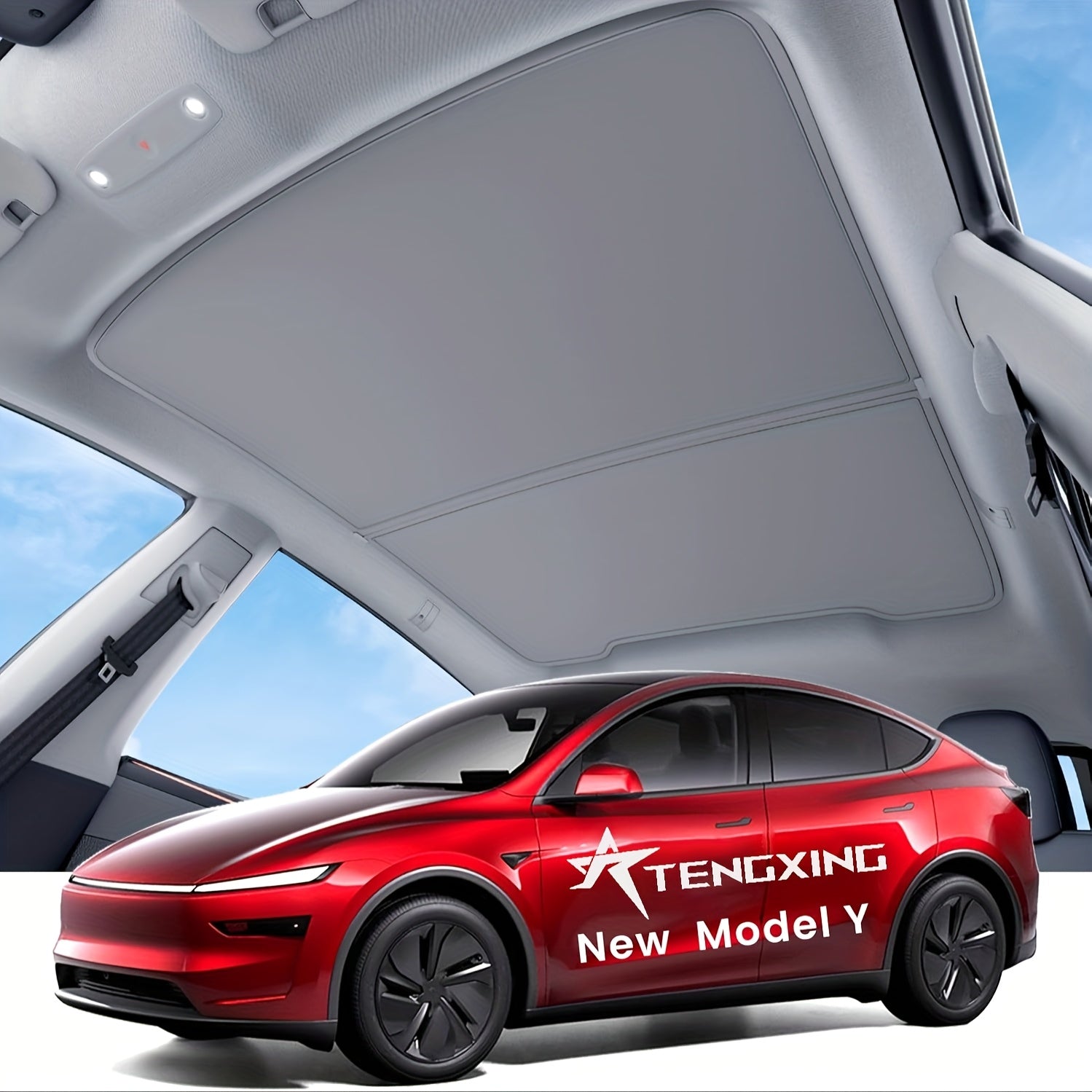 Car Sunroof Cover Foldable Heat-Insulating Gap-Free Black Red