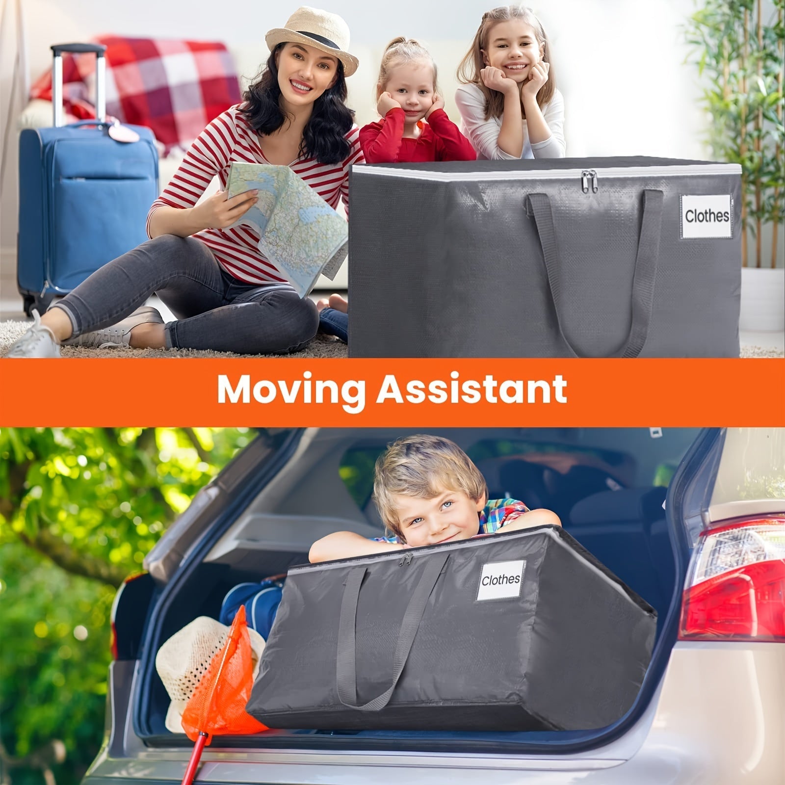 Juego de 4 grandes cestas de almacenamiento grises impermeables, plegables y rectangulares con asas