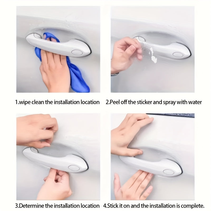 8pcs Pegatinas para manijas de puertas de coche, película protectora transparente resistente a los arañazos