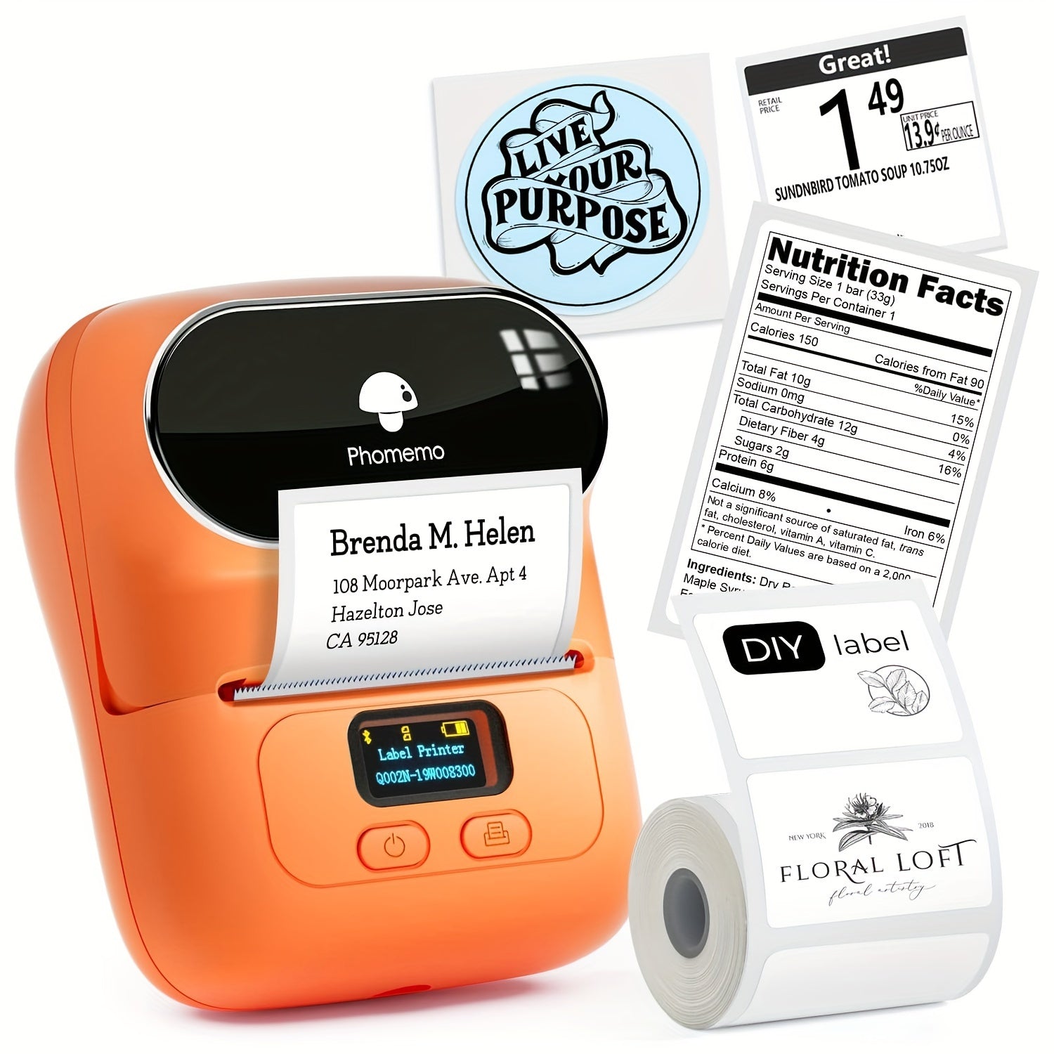 Portable Thermal Label Printer Wireless USB Rechargeable for Address Product and DIY Stickers