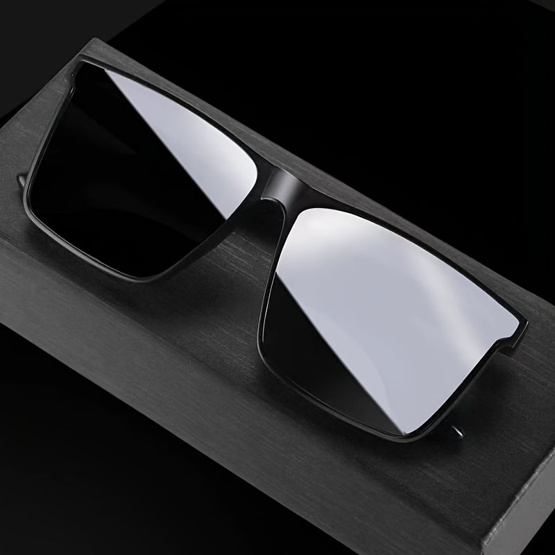 Men's Black Square Polarized Sunglasses for Outdoor Travel and Driving
