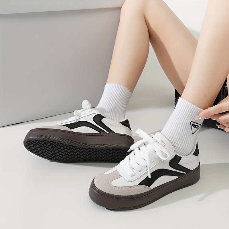 Women Canvas Sneakers Pink Black Casual All-Season Lace-Up