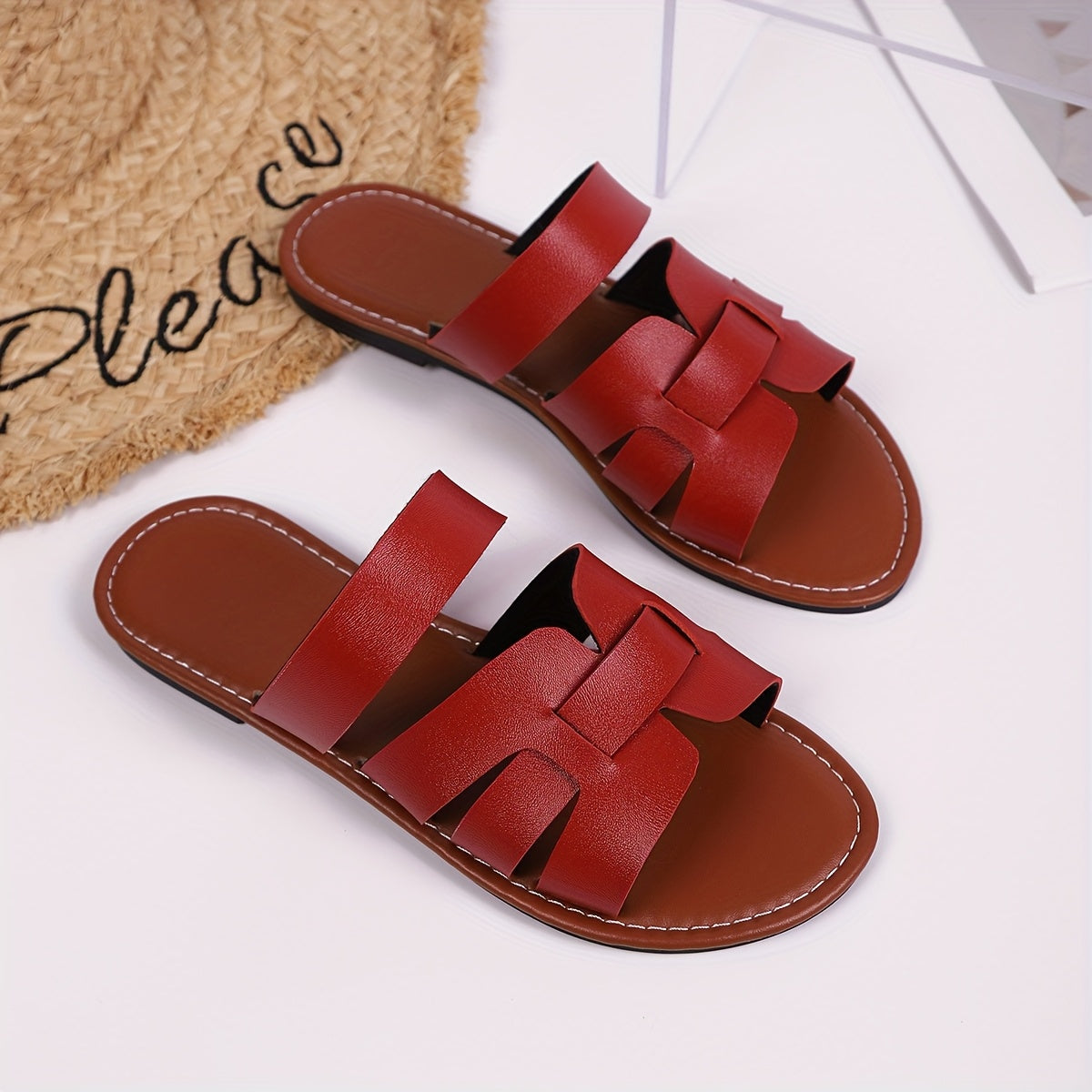 Ayollar uchun keng model ochiq barmoqli tekis sandalki, nafas oladigan strapli yozgi plyaj uchun