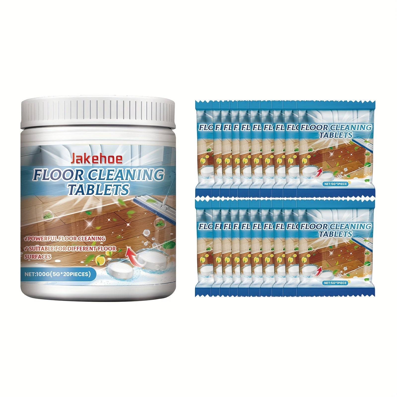 Yumshoq Pol Tozalash Tabletkalari - 100g Yog'och va Marmar Pollar uchun, Dog'larni O'chiradi va Porlashni Oshiradi