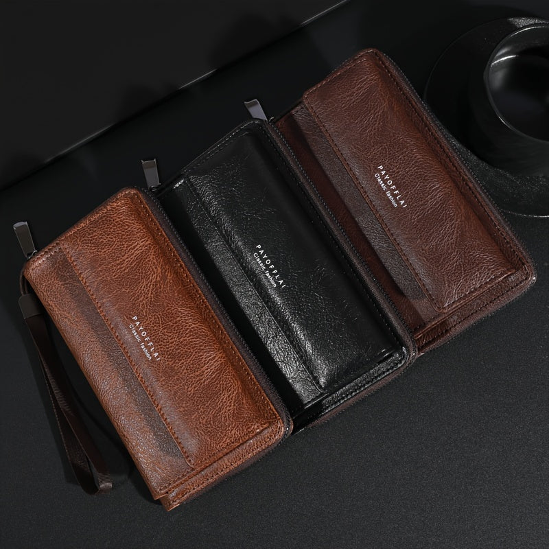 Men's Business Wallet Faux Leather Brown Slim Card Holder with Coin Pocket