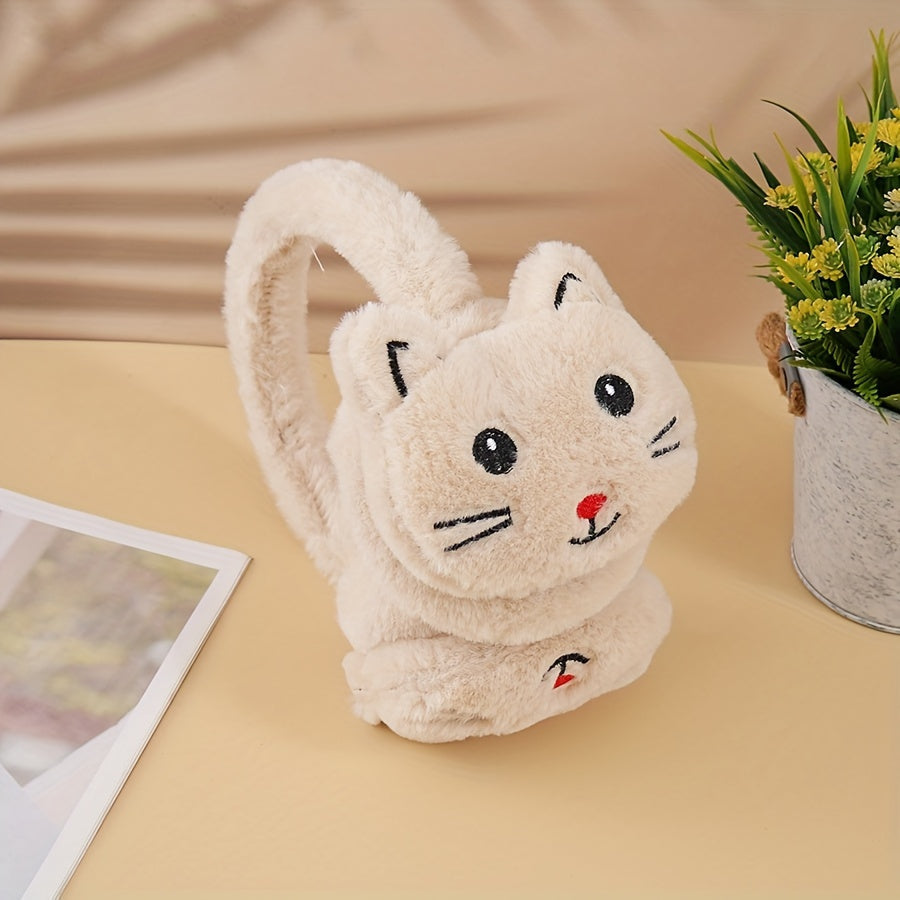 Очаровательные плюшевые наушники в виде кошачьих ушей, изготовленные из полиэстеровой трикотажной ткани, только ручная стирка. Веселые наушники с мультяшной тематикой для женщин, стильная зимняя защита ушей.