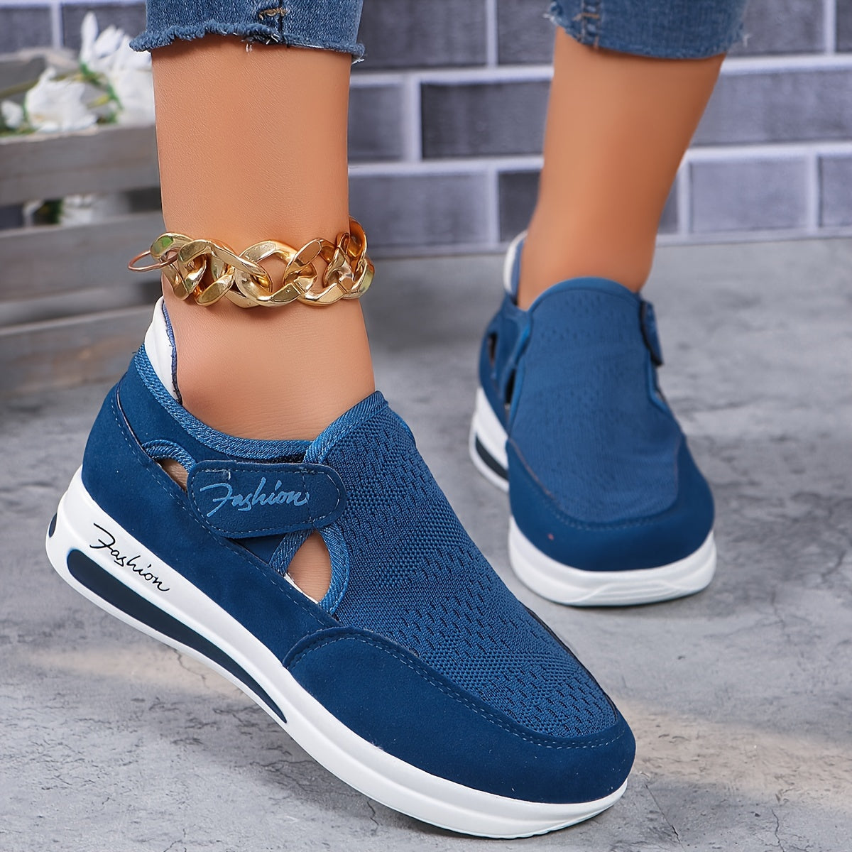 Zapatillas casuales para mujer de tela transpirable, cierre ajustable, zapatos de caminar de caña baja
